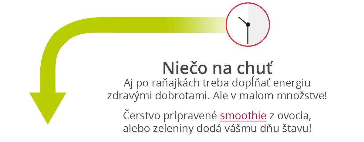 Něco na chuť I po snídani je třeba doplňovat energii zdravými dobrotami. Ale v malém množství! Čerstvě připravéné smoothie z ovoce nebo zeleniny dodá vašemu dni šťávu!